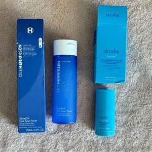 Ole Henriksen dark spot toner and Skinfix eye cream high end skincare bundle